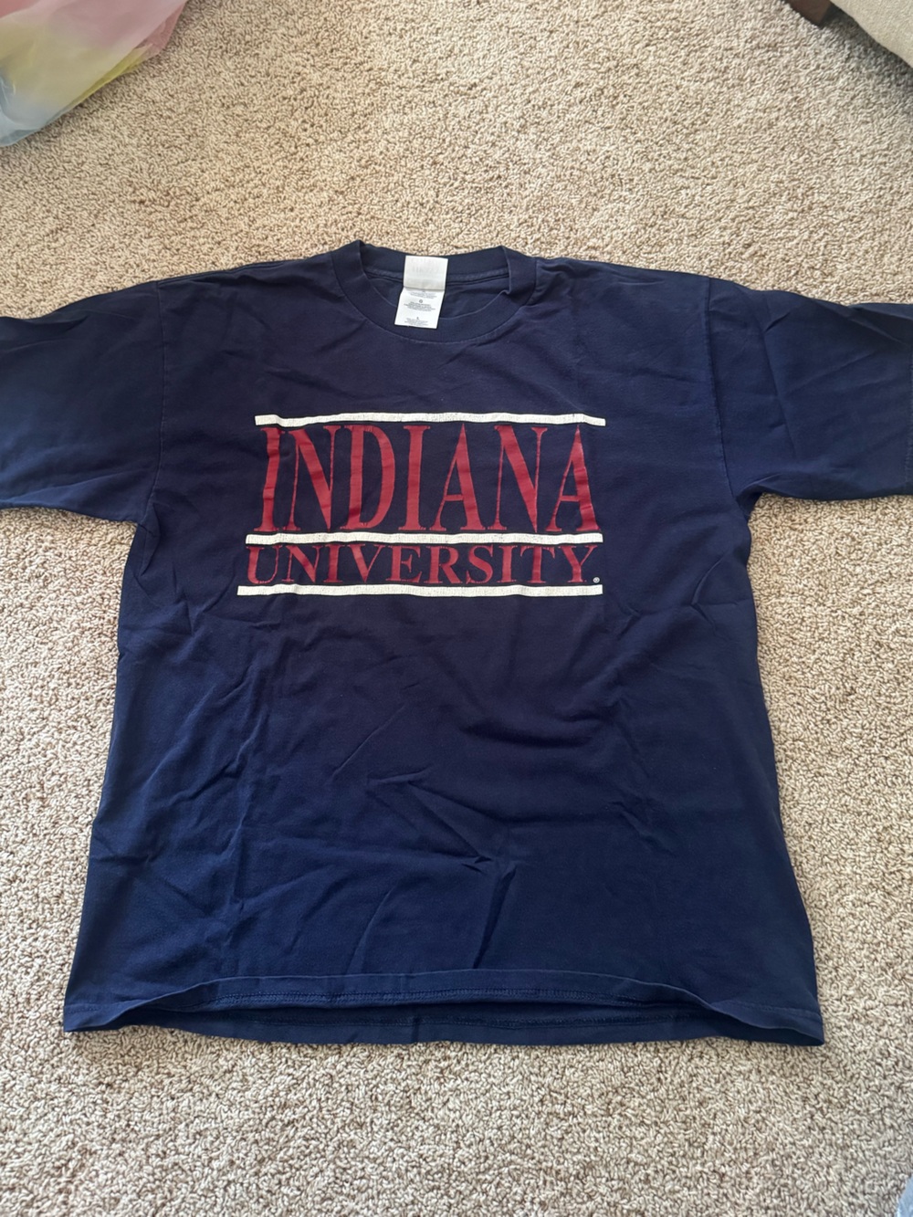 Gildan Navy Blue Indiana University Tee with Red and White Print
